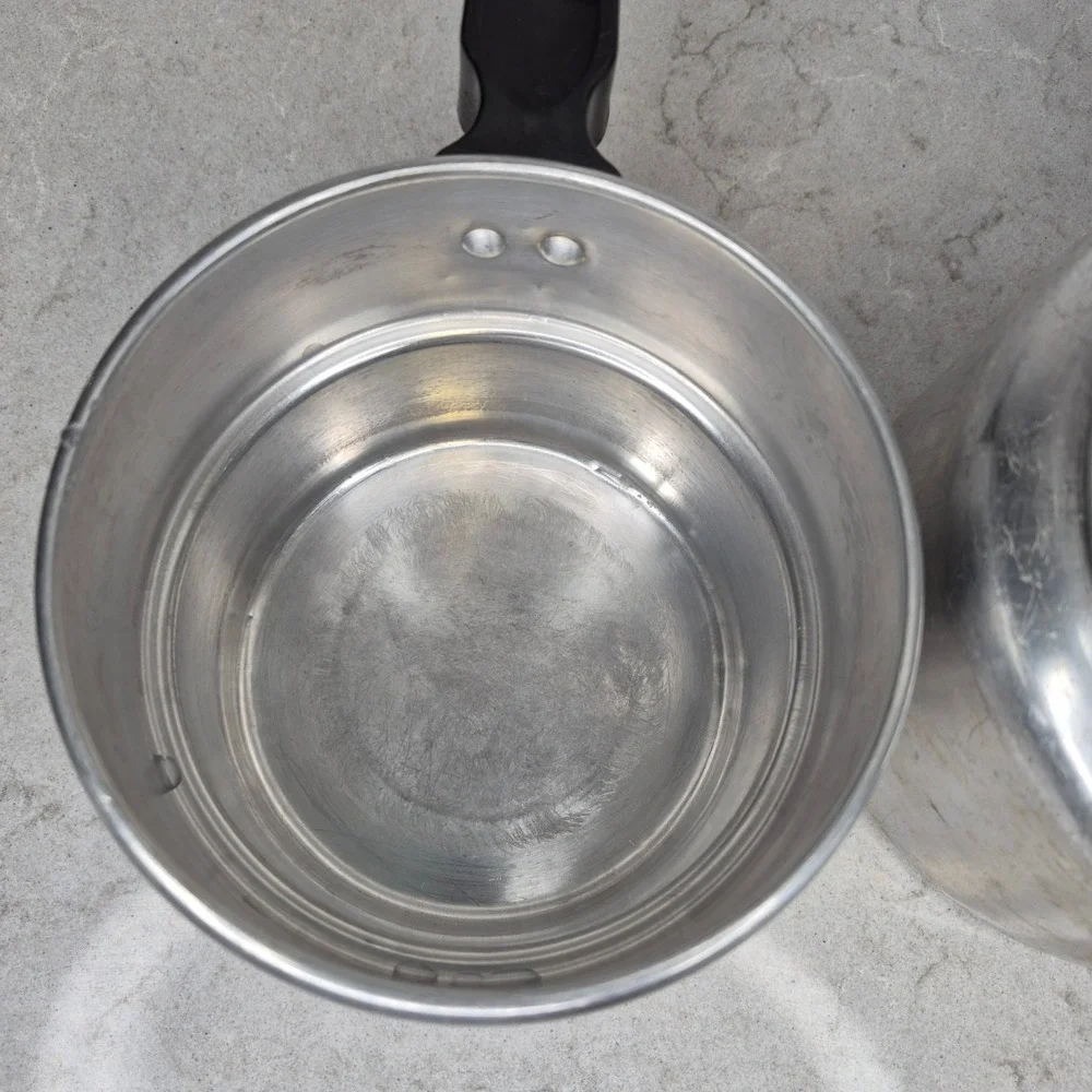 Vintage Double Boiler Aluminum Bakelite Handle Silver